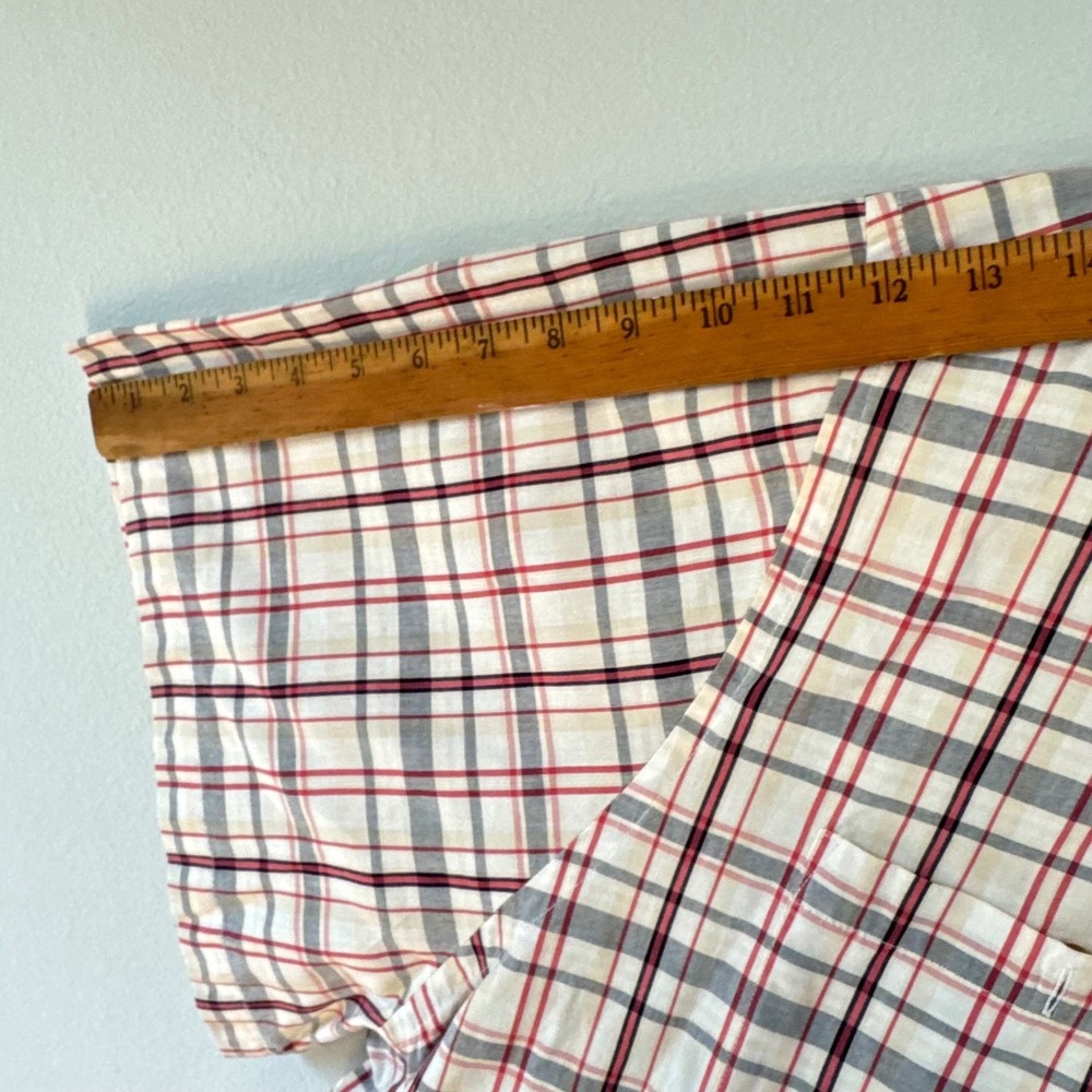 King Size Mens White Red Plaid Dad Core Short Sleeve Button Down Shirt Size 3XLg - Picture 5 of 10